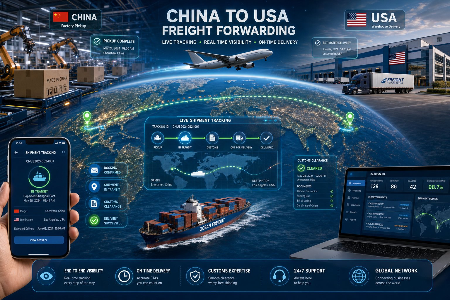 China to USA Freight Forwarder With Live Tracking